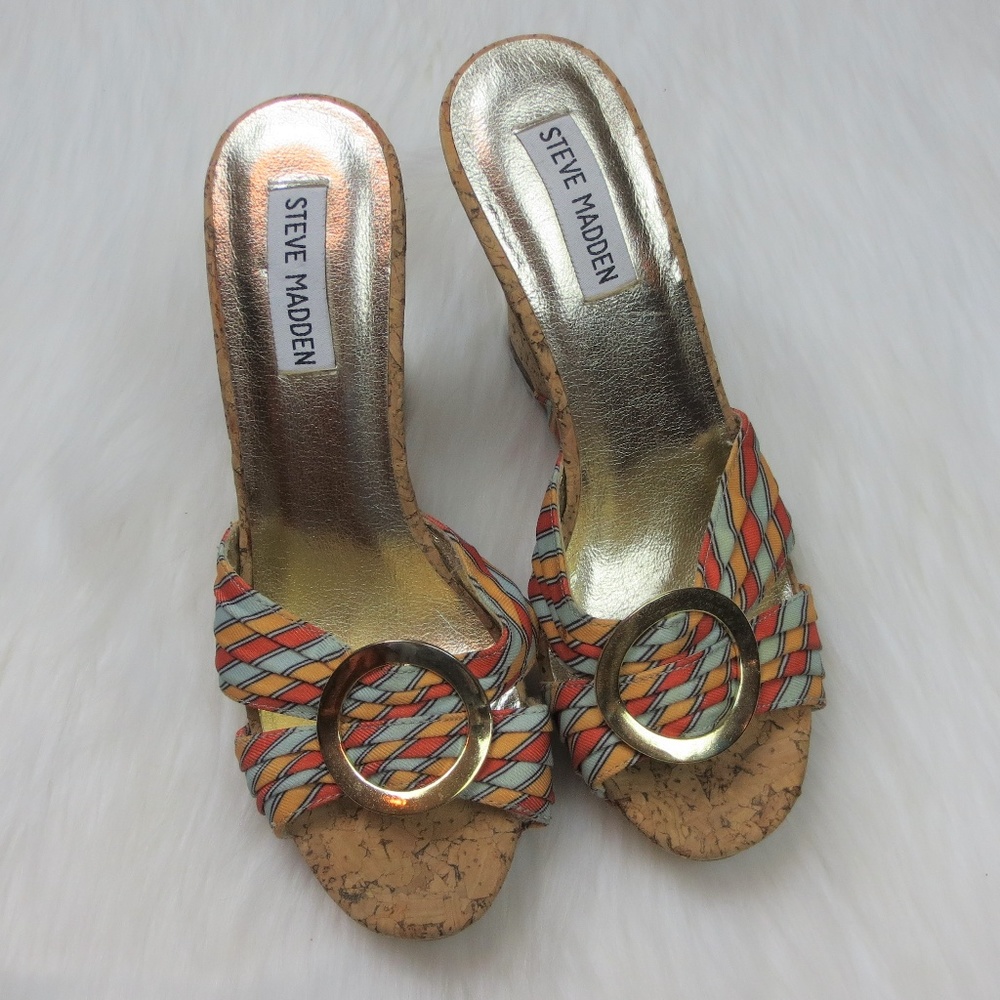 Steve Madden Multicolor Wedges with Gold Accents